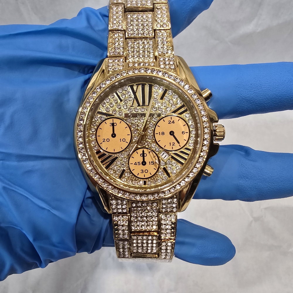 NWOT!Iced-Out Gold-Tone Chronograph Style Watch - VVS CZ, 42mm Case